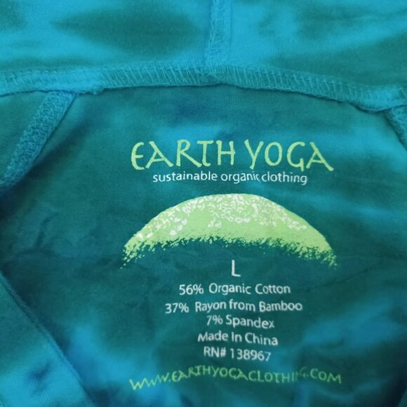 Earth Yoga Tie Dye Hoodie Women’s L Organic Cotton Bamboo Lg Sleeve Blue Teal - Picture 2 of 5